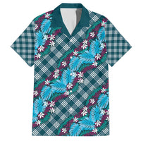 Polynesian Monstera Tiare Floral Family Matching Off Shoulder Maxi Dress and Hawaiian Shirt Dark Teal Tropical Plaid LT01 Dad's Shirt - Short Sleeve Teal - Polynesian Pride