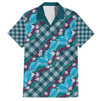 Polynesian Monstera Tiare Floral Family Matching Short Sleeve Bodycon Dress and Hawaiian Shirt Dark Teal Tropical Plaid LT01 Dad's Shirt - Short Sleeve Teal - Polynesian Pride