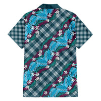 Polynesian Monstera Tiare Floral Family Matching Short Sleeve Bodycon Dress and Hawaiian Shirt Dark Teal Tropical Plaid LT01 - Polynesian Pride