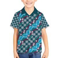 Polynesian Monstera Tiare Floral Family Matching Summer Maxi Dress and Hawaiian Shirt Dark Teal Tropical Plaid LT01 Son's Shirt Teal - Polynesian Pride