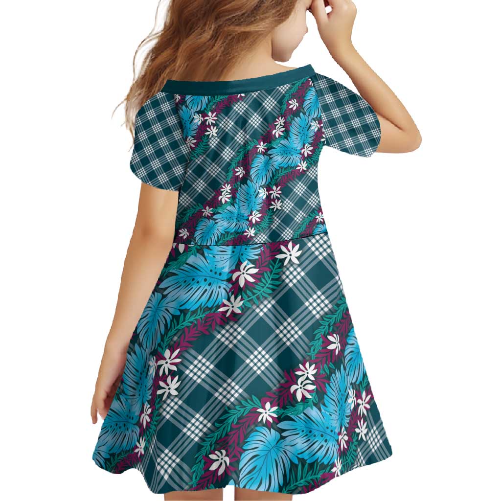 Polynesian Monstera Tiare Floral Family Matching Tank Maxi Dress and Hawaiian Shirt Dark Teal Tropical Plaid LT01 - Polynesian Pride