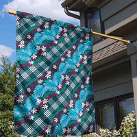 Polynesian Monstera Tiare Floral Garden Flag Dark Teal Tropical Plaid - Polynesian Pride