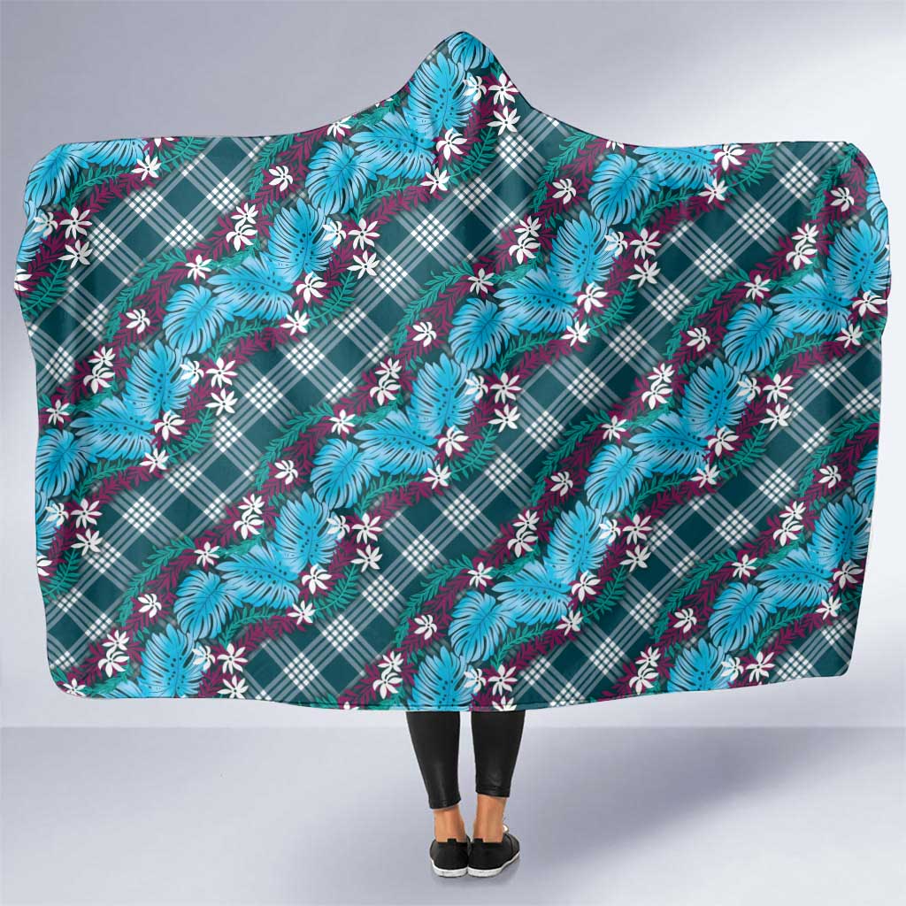 Polynesian Monstera Tiare Floral Hooded Blanket Dark Teal Tropical Plaid LT01 One Size Teal - Polynesian Pride