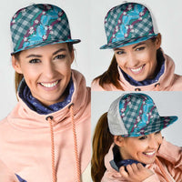 Polynesian Monstera Tiare Floral Mesh Trucker Cap Dark Teal Tropical Plaid - Polynesian Pride