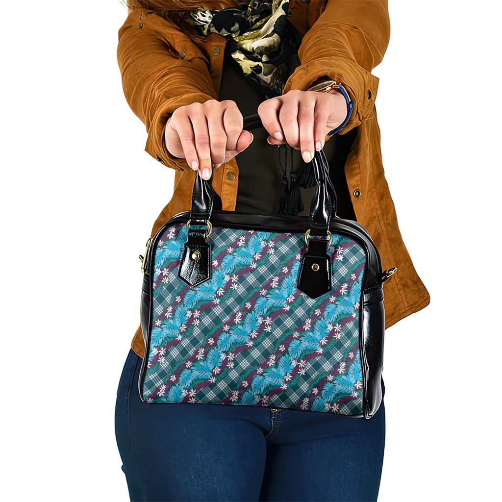 Polynesian Monstera Tiare Floral Shoulder Handbag Dark Teal Tropical Plaid LT01 One Size Teal - Polynesian Pride