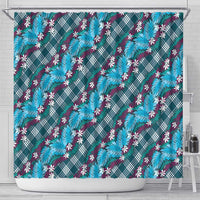 Polynesian Monstera Tiare Floral Shower Curtain Dark Teal Tropical Plaid LT01 - Polynesian Pride