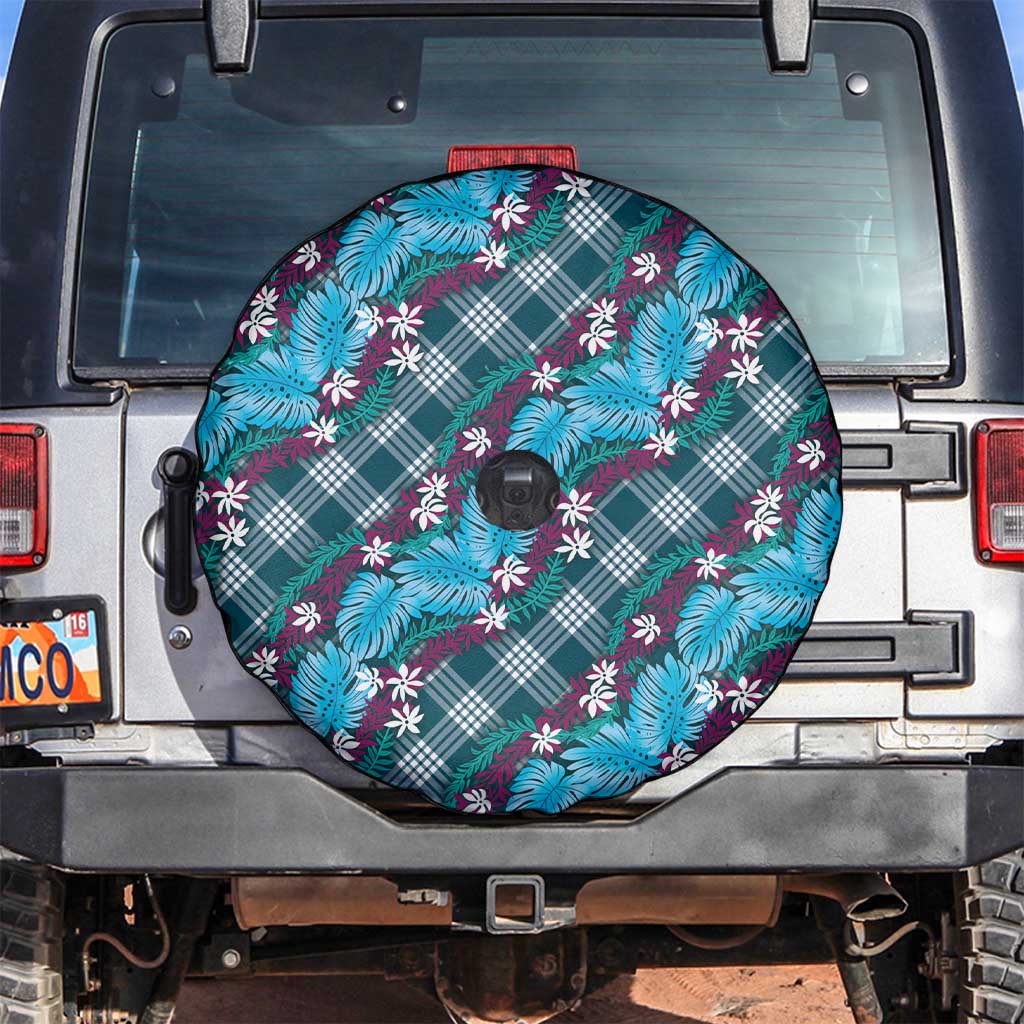 Polynesian Monstera Tiare Floral Spare Tire Cover Dark Teal Tropical Plaid LT01 Teal - Polynesian Pride