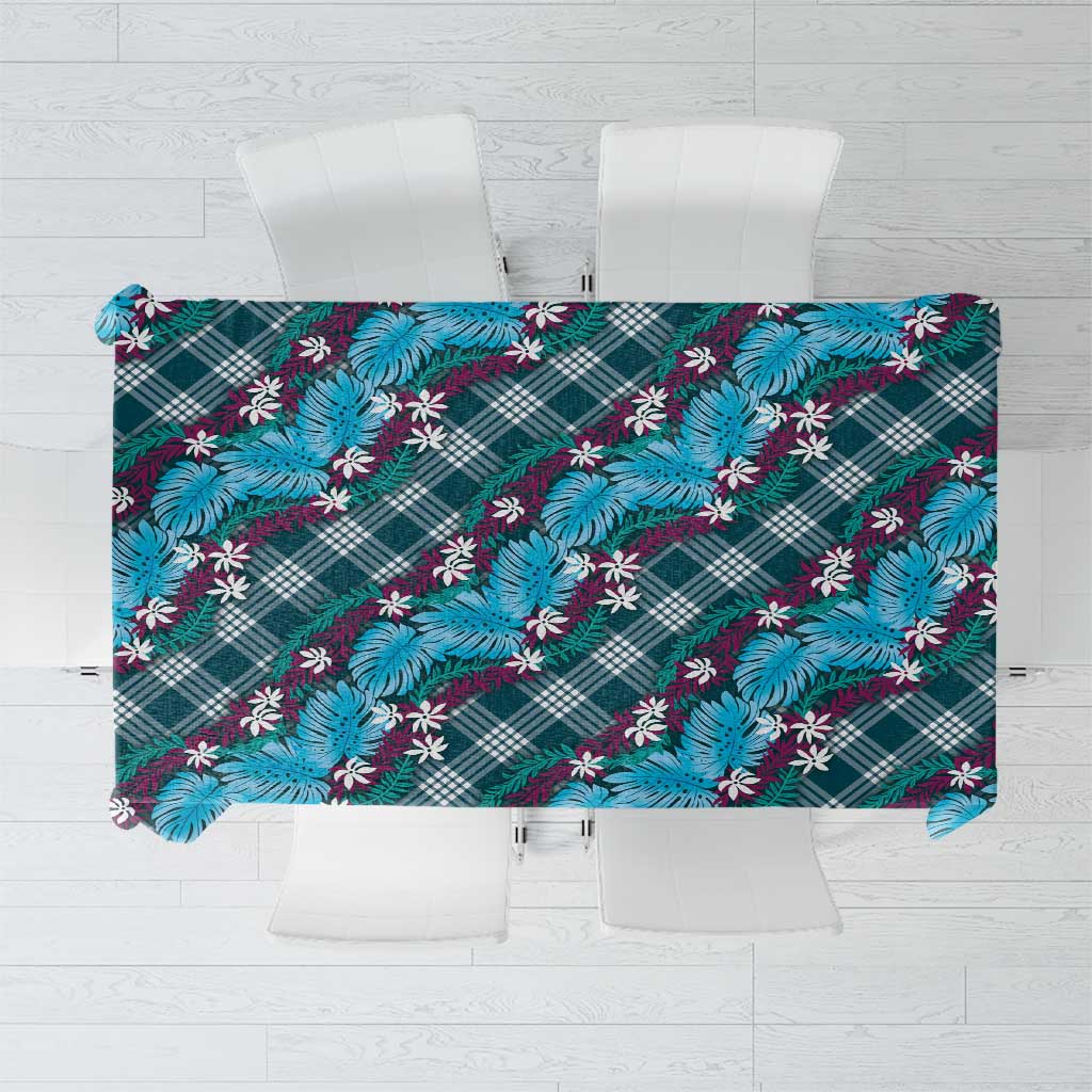 Polynesian Monstera Tiare Floral Tablecloth Dark Teal Tropical Plaid LT01 Teal - Polynesian Pride