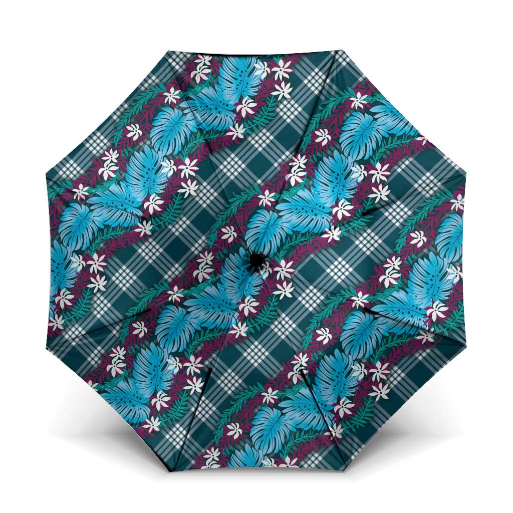 Polynesian Monstera Tiare Floral Umbrella Dark Teal Tropical Plaid LT01 One Size Folded 11.42 inch Opened Diameter 37.4 inch Teal - Polynesian Pride