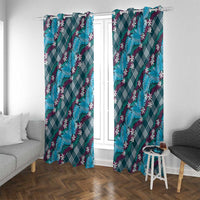 Polynesian Monstera Tiare Floral Window Curtain Dark Teal Tropical Plaid - Polynesian Pride