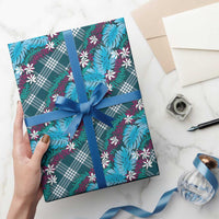 Polynesian Monstera Tiare Floral Wrapping Paper Dark Teal Tropical Plaid - Polynesian Pride