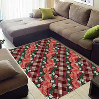 Polynesian Monstera Tiare Floral Area Rug Burgundy Tropical Plaid - Polynesian Pride