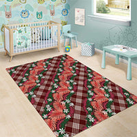 Polynesian Monstera Tiare Floral Area Rug Burgundy Tropical Plaid - Polynesian Pride