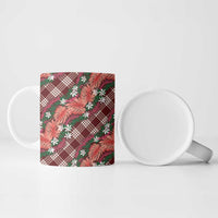 Polynesian Monstera Tiare Floral Ceramic Mug Burgundy Tropical Plaid LT01 - Polynesian Pride