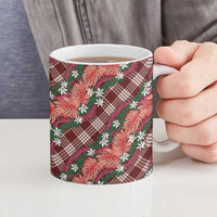 Polynesian Monstera Tiare Floral Ceramic Mug Burgundy Tropical Plaid LT01 - Polynesian Pride