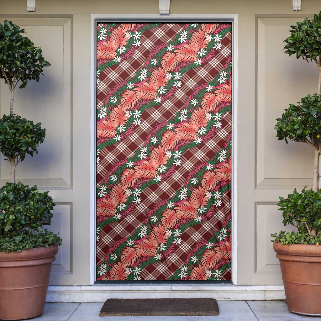 Polynesian Monstera Tiare Floral Door Cover Burgundy Tropical Plaid LT01 Red - Polynesian Pride