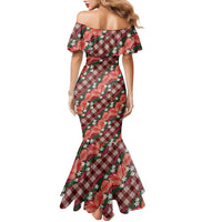 Polynesian Monstera Tiare Floral Family Matching Mermaid Dress and Hawaiian Shirt Burgundy Tropical Plaid LT01 - Polynesian Pride
