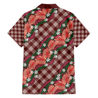 Polynesian Monstera Tiare Floral Family Matching Off Shoulder Maxi Dress and Hawaiian Shirt Burgundy Tropical Plaid LT01 - Polynesian Pride