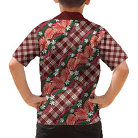 Polynesian Monstera Tiare Floral Family Matching Puletasi and Hawaiian Shirt Burgundy Tropical Plaid LT01 - Polynesian Pride