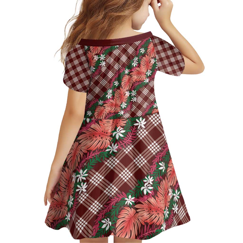 Polynesian Monstera Tiare Floral Family Matching Puletasi and Hawaiian Shirt Burgundy Tropical Plaid LT01 - Polynesian Pride