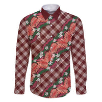 Polynesian Monstera Tiare Floral Family Matching Short Sleeve Bodycon Dress and Hawaiian Shirt Burgundy Tropical Plaid LT01 Dad's Shirt - Long Sleeve Red - Polynesian Pride