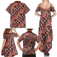 Polynesian Monstera Tiare Floral Family Matching Summer Maxi Dress and Hawaiian Shirt Burgundy Tropical Plaid LT01 - Polynesian Pride