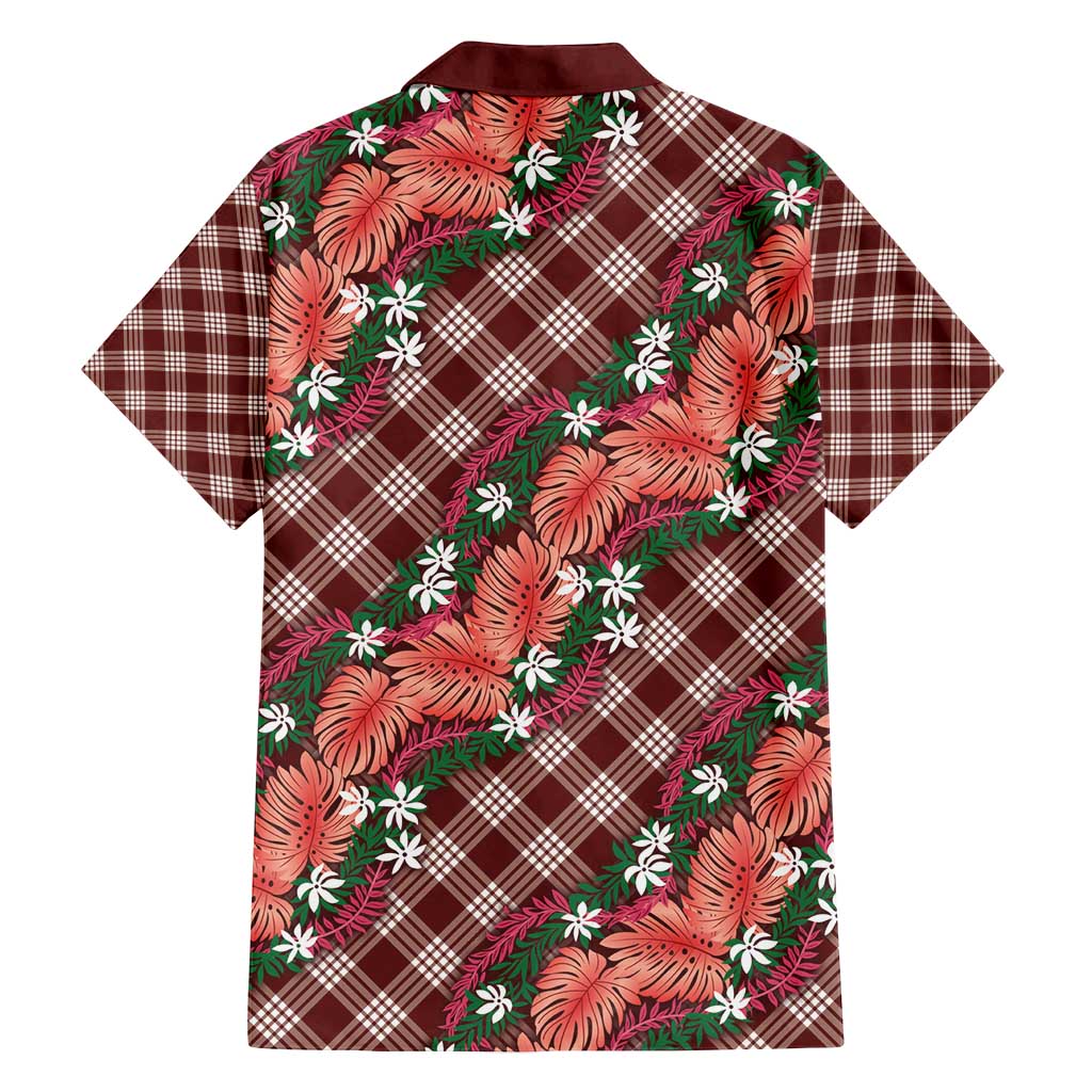 Polynesian Monstera Tiare Floral Family Matching Summer Maxi Dress and Hawaiian Shirt Burgundy Tropical Plaid LT01 - Polynesian Pride