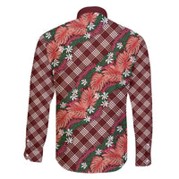 Polynesian Monstera Tiare Floral Family Matching Summer Maxi Dress and Hawaiian Shirt Burgundy Tropical Plaid LT01 - Polynesian Pride