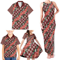 Polynesian Monstera Tiare Floral Family Matching Tank Maxi Dress and Hawaiian Shirt Burgundy Tropical Plaid LT01 - Polynesian Pride