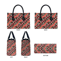 Polynesian Monstera Tiare Floral Leather Bag Burgundy Tropical Plaid - Polynesian Pride