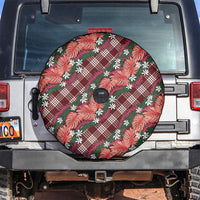 Polynesian Monstera Tiare Floral Spare Tire Cover Burgundy Tropical Plaid LT01 Red - Polynesian Pride