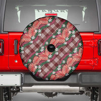 Polynesian Monstera Tiare Floral Spare Tire Cover Burgundy Tropical Plaid LT01 - Polynesian Pride