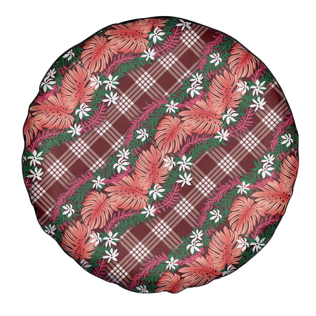 Polynesian Monstera Tiare Floral Spare Tire Cover Burgundy Tropical Plaid LT01 - Polynesian Pride