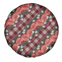 Polynesian Monstera Tiare Floral Spare Tire Cover Burgundy Tropical Plaid LT01 - Polynesian Pride