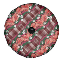 Polynesian Monstera Tiare Floral Spare Tire Cover Burgundy Tropical Plaid LT01 - Polynesian Pride