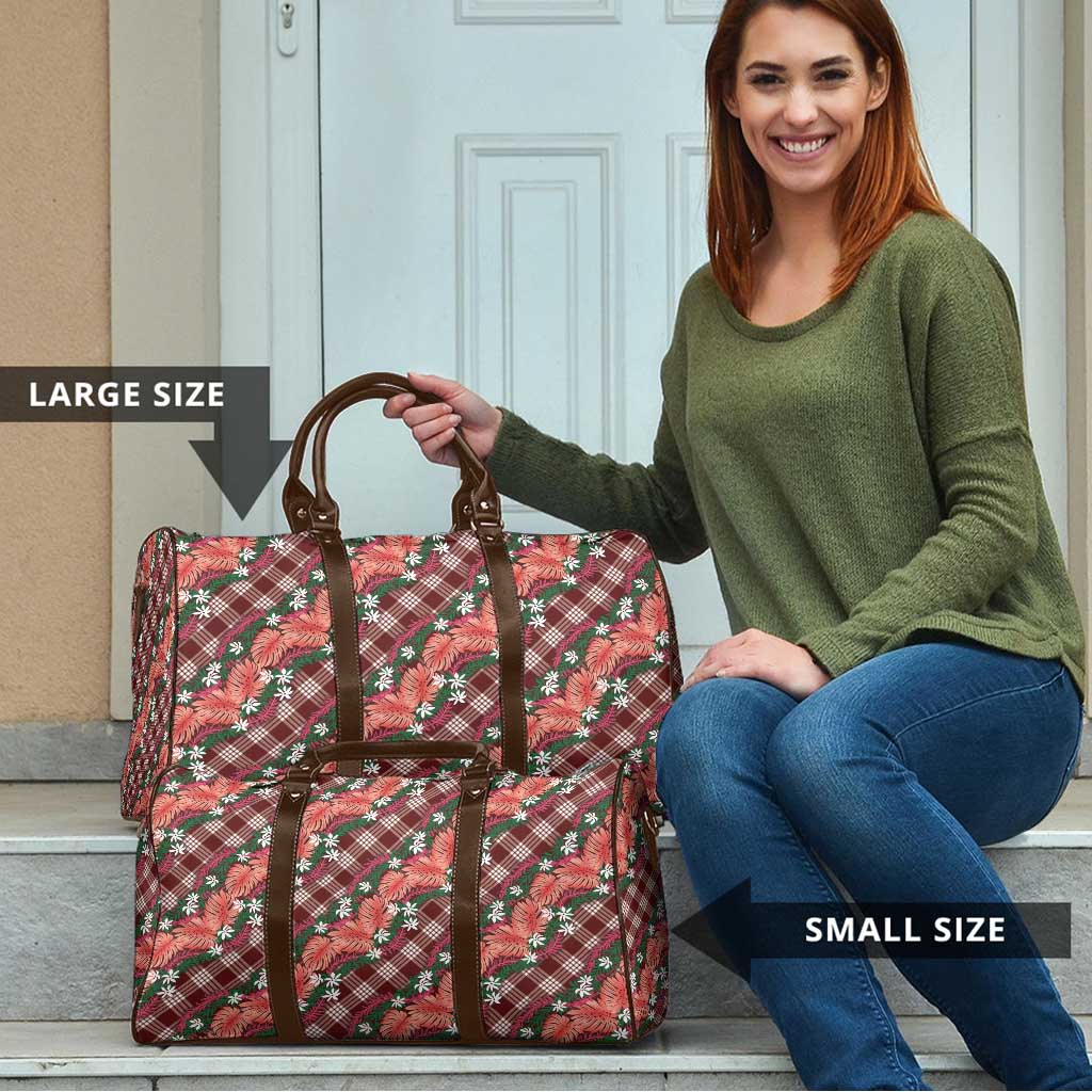 Polynesian Monstera Tiare Floral Travel Bag Burgundy Tropical Plaid - Polynesian Pride