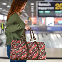 Polynesian Monstera Tiare Floral Travel Bag Burgundy Tropical Plaid - Polynesian Pride