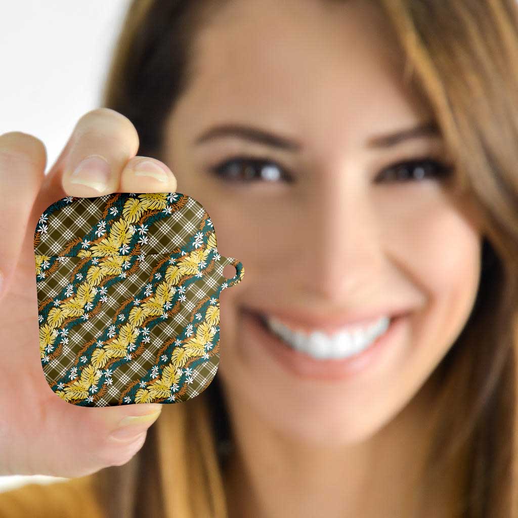 Polynesian Monstera Tiare Floral AirPods Case Yellow Tropical Plaid - Polynesian Pride