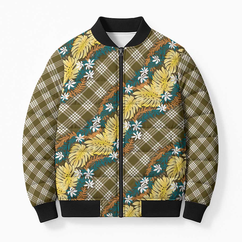 Polynesian Monstera Tiare Floral Bomber Puffer Jacket Yellow Tropical Plaid LT01 Unisex Yellow - Polynesian Pride