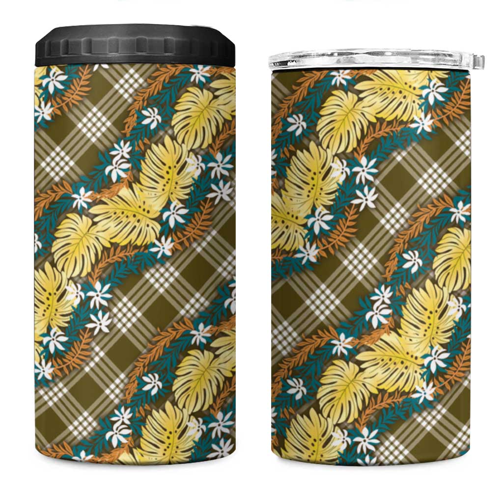Polynesian Monstera Tiare Floral 4 in 1 Can Cooler Tumbler Yellow Tropical Plaid LT01 One Size: 16 oz Yellow - Polynesian Pride