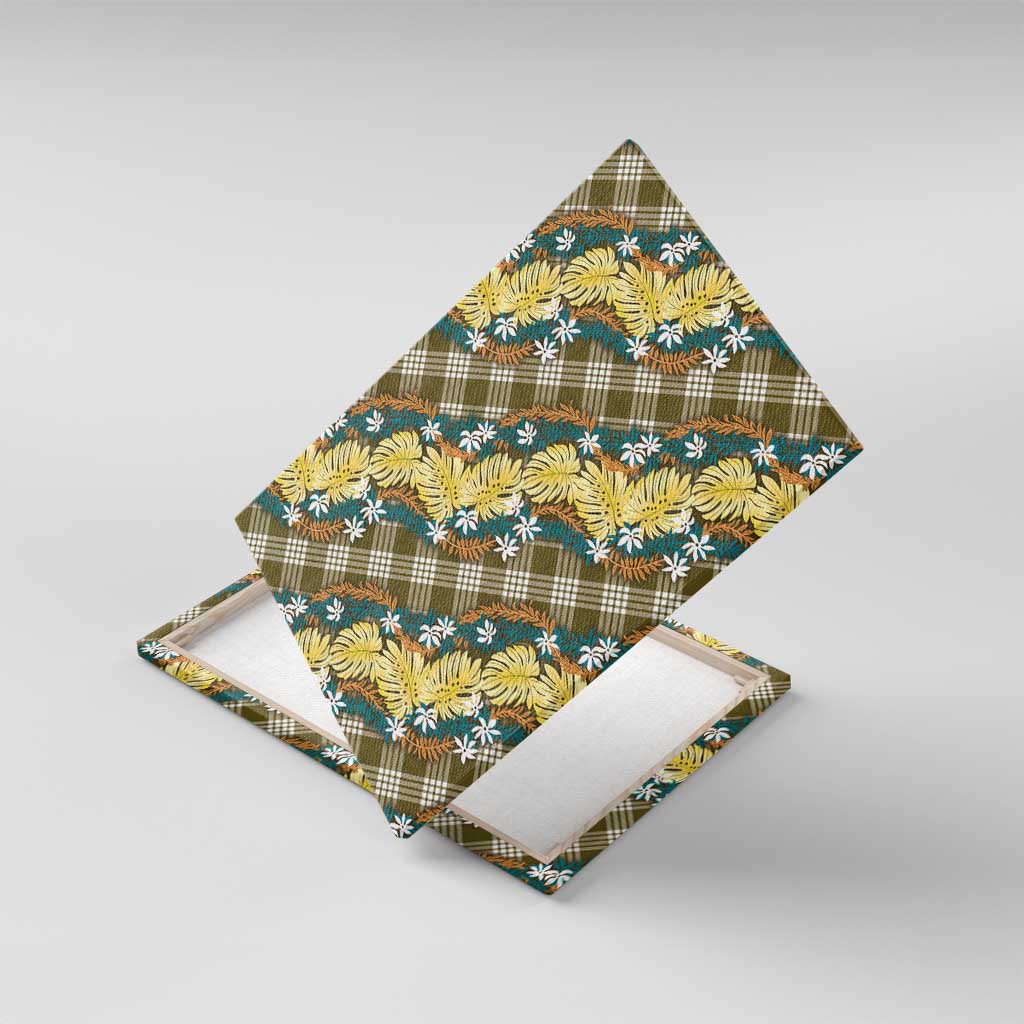 Polynesian Monstera Tiare Floral Canvas Wall Art Yellow Tropical Plaid - Polynesian Pride