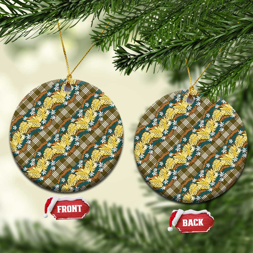 Polynesian Monstera Tiare Floral Ceramic Ornament Yellow Tropical Plaid - Polynesian Pride