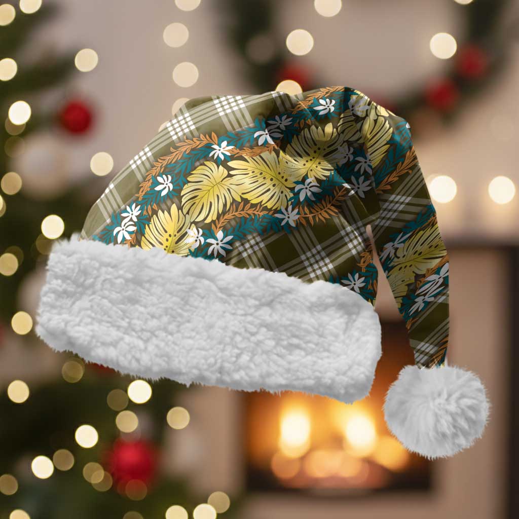 Polynesian Monstera Tiare Floral Christmas Santa Hat Yellow Tropical Plaid - Polynesian Pride