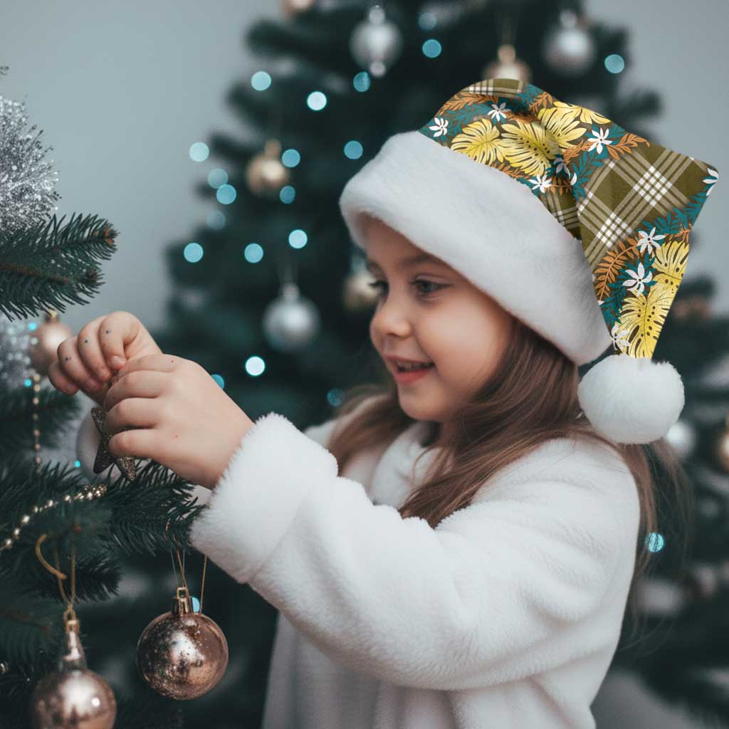 Polynesian Monstera Tiare Floral Christmas Santa Hat Yellow Tropical Plaid - Polynesian Pride