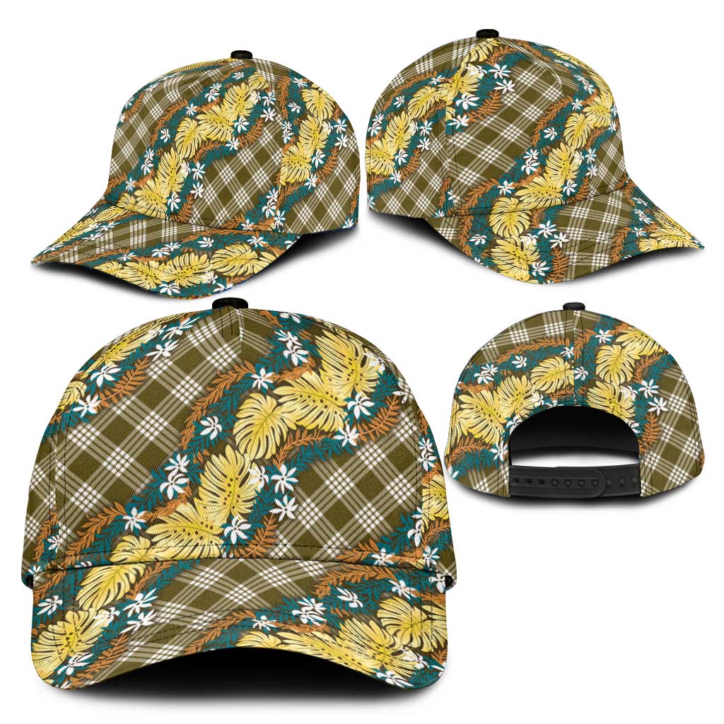 Polynesian Monstera Tiare Floral Classic Cap Yellow Tropical Plaid - Polynesian Pride