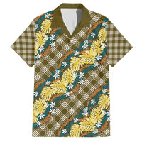 Polynesian Monstera Tiare Floral Family Matching Long Sleeve Bodycon Dress and Hawaiian Shirt Yellow Tropical Plaid LT01 Dad's Shirt - Short Sleeve Yellow - Polynesian Pride
