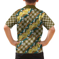 Polynesian Monstera Tiare Floral Family Matching Off The Shoulder Long Sleeve Dress and Hawaiian Shirt Yellow Tropical Plaid LT01 - Polynesian Pride