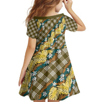 Polynesian Monstera Tiare Floral Family Matching Off The Shoulder Long Sleeve Dress and Hawaiian Shirt Yellow Tropical Plaid LT01 - Polynesian Pride