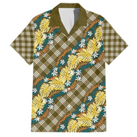 Polynesian Monstera Tiare Floral Family Matching Off The Shoulder Long Sleeve Dress and Hawaiian Shirt Yellow Tropical Plaid LT01 Dad's Shirt - Short Sleeve Yellow - Polynesian Pride