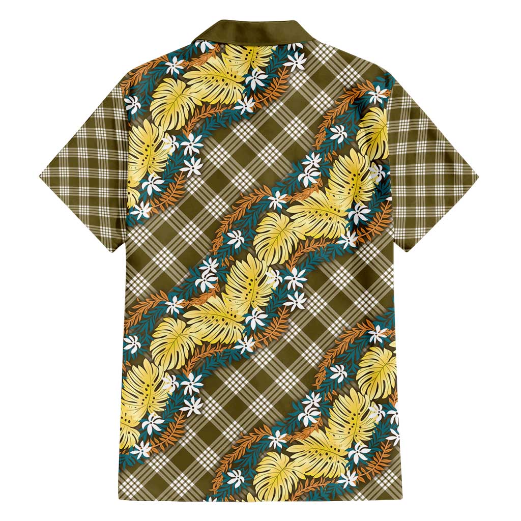 Polynesian Monstera Tiare Floral Family Matching Off Shoulder Short Dress and Hawaiian Shirt Yellow Tropical Plaid LT01 - Polynesian Pride